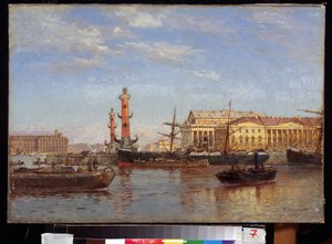 Pohled na Petrohrad z Něvy. (Pohled na Petrohrad z Něvy). Obraz Alexandra Karloviče Beggrova (1841-1914). Olej na plátně, 46 x 65 cm