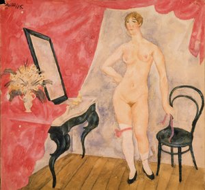 Žena v zrcadle. Obraz Alexandra Vasiljeviče Ševčenka (Alexander Ševčenko) (1883-1948), olej na plátně
