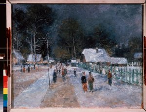 Zima. Dílo Alexandra Vasiljeviče Ševčenka (Alexander Ševčenko) (1883-1948), olej na kartonu