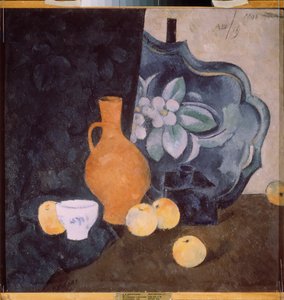 Zátiší se žlutým džbánem a bílou miskou - Dílo Alexandra Vasiljeviče Ševčenka (Alexandre Chevtchenko) (1883-1948), olej na kartonu - ruské umění