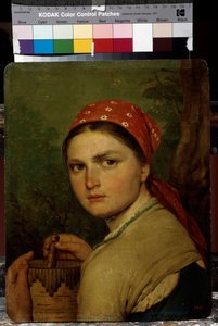 Selská dívka - obraz Alexeje Gavriloviče Venetsianova (1780-1847), olej na plátně, kolem roku 1824, ruské umění