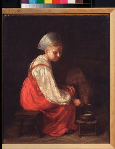 Selská dívka s teletem - obraz Alexeje Gavriloviče Venetsianova (1780-1847), olej na plátně od Aleksei Gavrilovich Venetsianov