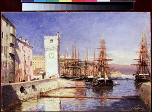 Savona (Savona) (Itálie). Obraz Alexeje Petroviče Bogolyubova (Bogoliubov nebo Bogolioubov) (1824-1896). Olej na plátně