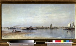 Pohled na břehy řeky Něvy v Petrohradu (Saint-Petersburg) v Rusku. Obraz Alexeje Petroviče Bogolyubova (Bogoliubov nebo Bogolioubov) (1824-1896) od Aleksei Petrovich Bogolyubov
