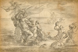 Venuše sedící na mořském voze a sající Amora od Alessandro Algardi