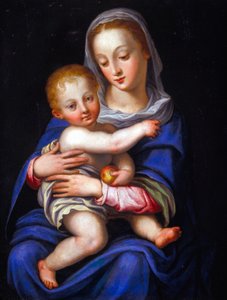 Madona s dítětem (olej na postříbřené mědi) od Alessandro Allori