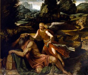 Eliáš spící je narovnán andělem Malba Alessandra Bonvicino dit il Moretto (1498-1554) 16. století Brescia, kostel San Giovanni Evangelista