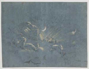 Selene a Endymion, návrh pro nástropní malbu od Alessandro Gherardini
