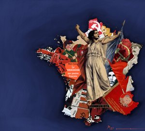Mariana na pozadí komunistické koláže. Alegorie komunismu ve Francii. 2010 Barevná kresba Alessandra Lonatiho. od Alessandro Lonati