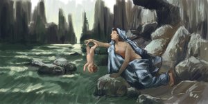 Achillova matka ponořila svého syna za patu do řeky Styx, aby ho učinila nezranitelným Kresba Alessandro Lonati 2015 od Alessandro Lonati