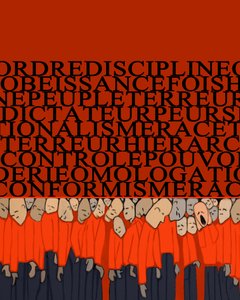 Allegoria diktatuurin painosta, sorrosta, ihmisen kurinalaisuudesta, vallan musertamasta ihmisjoukosta ja tyrannien pelosta - Kuvitus 2014 od Alessandro Lonati