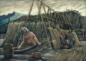 Výstavba palafitových domů, prehistorických domů. od Alessandro Lonati
