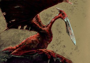 Upeita hirviöitä ja olentoja, kryptozoologia: kongamato, haihtuva pterosauruksen kaltainen olento, jonka sanotaan nähneen Mwinilungan alueella Länsi-Sambian Jiundun suoilla - piirros Alessandro Lonati, 2012 od Alessandro Lonati