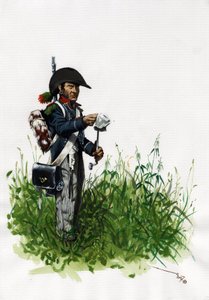 První císařství (1804-1814 a 1815): voják pěšák lovec velké francouzské napoleonské armády. Kresba Alessandro Lonati od Alessandro Lonati