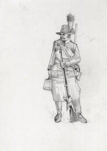 Ensimmäinen valtakunta (1804-1814 ja 1815): Itävalta-Unkarin armeijan (Itävalta-Unkarin) sotilas, pioneerisapeur (tai pioneeri). Piirustus Alessandro Lonati od Alessandro Lonati