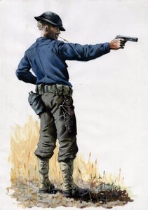 První světová válka 1914-1918: Americký armádní pěšák s pistolí v roce 1917 na západní frontě. Kresba Alessandro Lonati od Alessandro Lonati