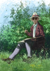 Hermann Hesse maluje v zahradě od Alessandro Lonati