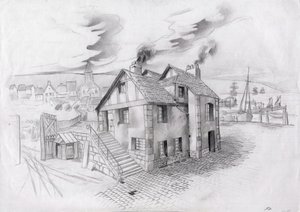 Dům ve vesnici u přístavu ve Francii v 19. století. od Alessandro Lonati
