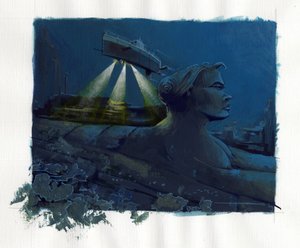 Ilustrace mýtu o ostrově zmizelém pod Atlantským mořem (Atlantis): ponorka (ponorka) zkoumá dna a objevuje ruiny legendárního ostrova. Barevná kresba Alessandra Lonatiho. od Alessandro Lonati