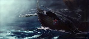 Legendární stvoření: Drak útočí na Drakkar (Vikingská loď) Kresba od Alessandra Lonatiho od Alessandro Lonati