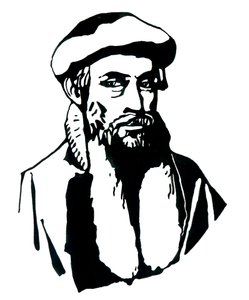 Johannes Gensfleisch dit Gutenbergin (1400-1468) muotokuva, saksalainen kirjapaino (Johannes Gutenbergin muotokuva) Kuvitus: Alessandro Lonati od Alessandro Lonati