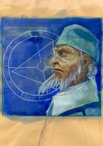 Portrét Michela de Notre Dame (Nostradamus) anglický astrolog - Portrét Nostradama, Michel de Notre Dame (1503-1566) astrolog a lékař francais Ilustrace Alessandro Lonati od Alessandro Lonati