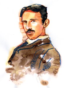 Portrét Nikoly Tesly Americký vynálezce a inženýr srbského původu (Portrét srbského Američana Nikola Tesla vynálezce, elektroinženýr, strojní inženýr, fyzik) od Alessandro Lonati