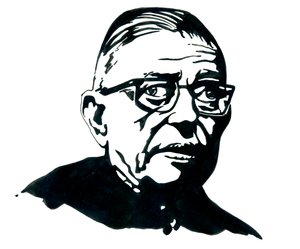 Portrét francouzského spisovatele, filozofa a dramatika Jeana-Paula (Jean Paul) Sartre Kresba od Alessandro Lonati