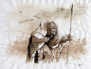 Pravěk: reprezentace neandrtálského nebo neandrtálského člověka ve středním paleolitu. Kresba Alessandro Lonati od Alessandro Lonati