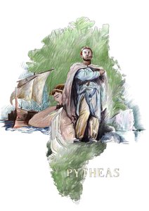 Znázornění Pythea řeckého průzkumníka z Massalia, 4. století př. n. l. (Portrét Pythea z Massalie, řeckého geografa a průzkumníka, 4. století př. n. l.) Ilustrace Alessandro Lonati od Alessandro Lonati