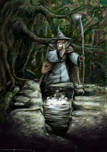 Znázornění druida pijícího u nádherné fontány Barenton, v lese Broceliande - Ilustrace Alessandro Lonati - 2012 - od Alessandro Lonati