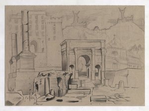 Ruiny římské éry v Římě, Forum (Římské fórum) Kresba Alessandra Lonatiho. od Alessandro Lonati