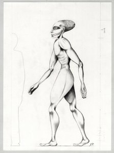 Sci-fi ilustrace: mimozemšťan nebo mimozemšťan (cizinec nebo mimozemšťan) z planety Mars k dobytí vesmíru nebo vesmíru. Kresba Alessandro Lonati od Alessandro Lonati