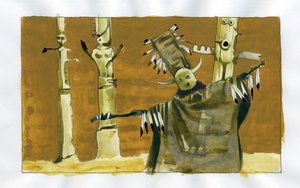 Šamanismus: duchovní obřad zaměřený na zprostředkování mezi lidskými bytostmi a přírodními duchy - šaman a jeho totemy Ilustrace Alessandro Lonati od Alessandro Lonati