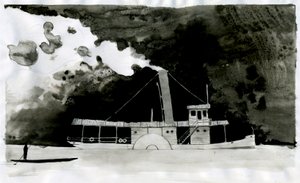 Ilustrace parníku nového „“ V srdci temnoty“ od Josepha Conrada. 2012 od Alessandro Lonati