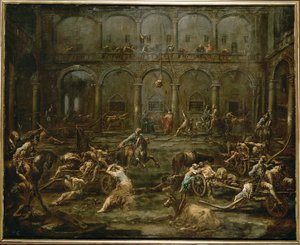 Příjezd galejníků-otroků do janovského vězení (malba na plátně)