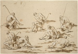 Studijní list se sedícími figurami od Alessandro Magnasco