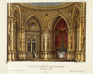 Ložnice Elmira (nebo Elmira) Scénografie k opeře “” Otello”” od Gioacchina Rossiniho (nebo Gioachina) (1816) podle díla Williama Shakespeara “Othello or the Moor of Venice”) 1830 (litografie) od Alessandro Sanquirico
