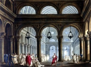 Chrám Irminsul v opeře „“ Norma ““ Vincenza Belliniho (1801 - 1835): Scénografie od Sanquirica pro představení v divadle La Scala v Miláně v roce 1833.