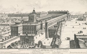 Papežský palác na kopci Quirinale, také známý jako Monte Cavallo, kresba a rytina Alessandro Specchi (1668-1729), Itálie od Alessandro Specchi