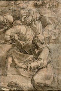 Fragment scény Nanebevzetí (): Františka z Assisi v popředí. od Alessandro Turchi