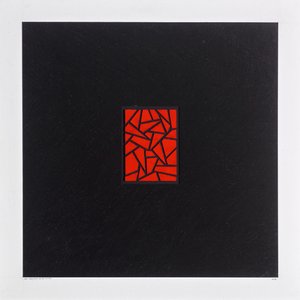 Red Bits on Black, 2021 (smalt na kartě) od Alex Dunn