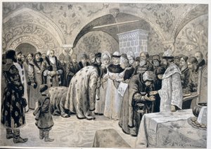 Přijetí carevny po velikonočním matiné. Dílo Alexandra Andrejeviče Čikina (1865-1924), litografie. ruské umění od Alexander Andreyevich Chikin