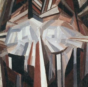 Kubistická hlava, 1914-15 (olej na plátně položeném na palubě)