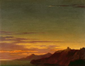 Závěr dne: Západ slunce na pobřeží, cca 1768-75 (olej nad grafitem na položeném papíře)