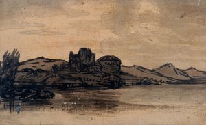Italská krajina s klenutou budovou (tužka a mytí na papíře) od Alexander Cozens