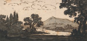 Krajina s horou a jezerem od Alexander Cozens