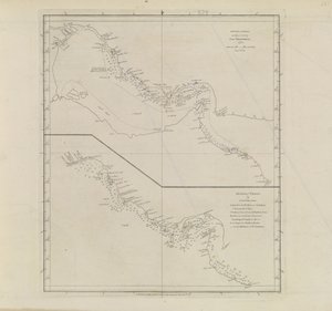 Plány přístavů, Dalrymple, Alexander vydáno v roce 1791 ID číslo 41167-2001 Plošná mapa části Perského zálivu, částečně opravená poručíkem Edwardem Harveyem 1778.