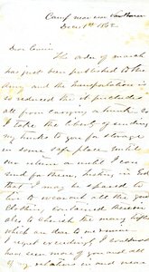 Dopis podepsaný A.E. Steenovi, tábor poblíž Van Burenu, jeho sestřenici paní Mary Walkerové, Van Buren, Ark., 1. prosince 1862 od Alexander Early Steen