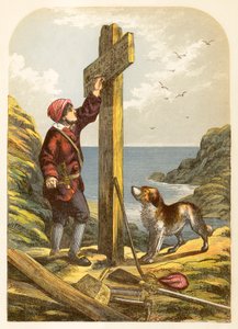 Robinson Crusoe staví sloup na břehu od Alexander Francis Lydon